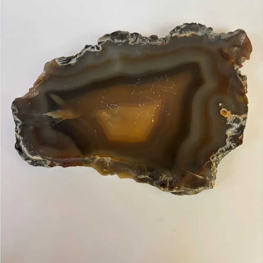 Vintage West Elm Natural Agate Slice Paperweight / Candle Holder